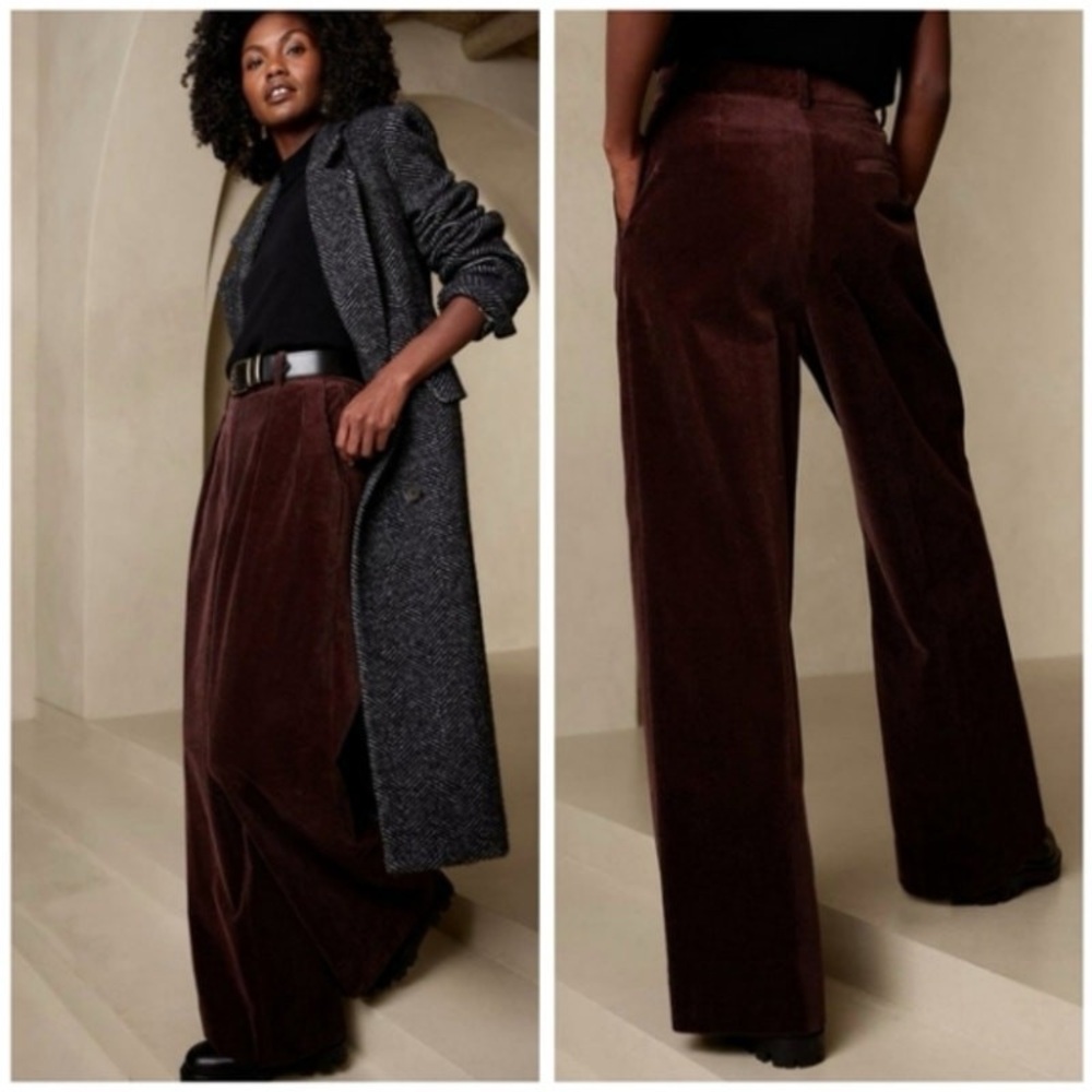 Banana Republic Wide Leg Corduroy Pants in Burgundy